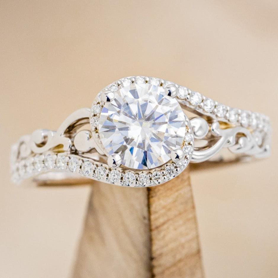 "SCARLET" - ROUND CUT MOISSANITE ENGAGEMENT RING WITH DIAMOND ACCENTS-1