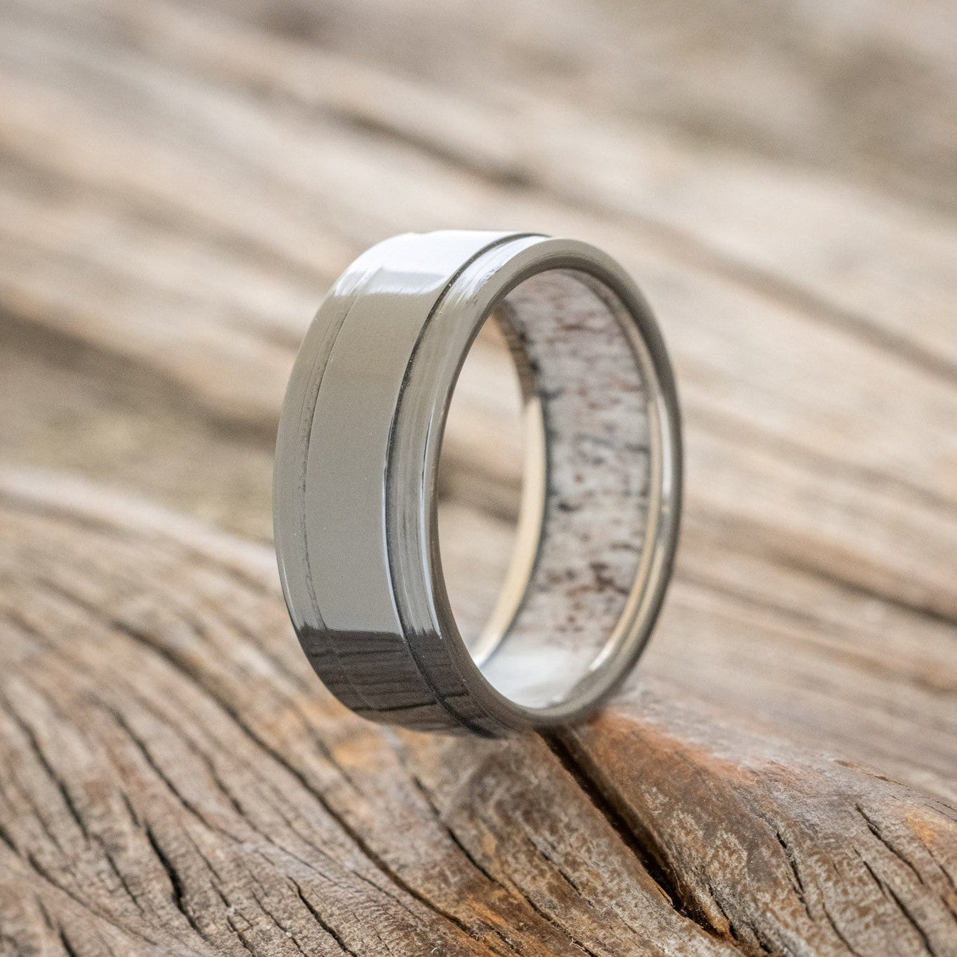 "SEDONA" - ANTLER LINED WEDDING RING WITH A BRUSHED FINISH-1