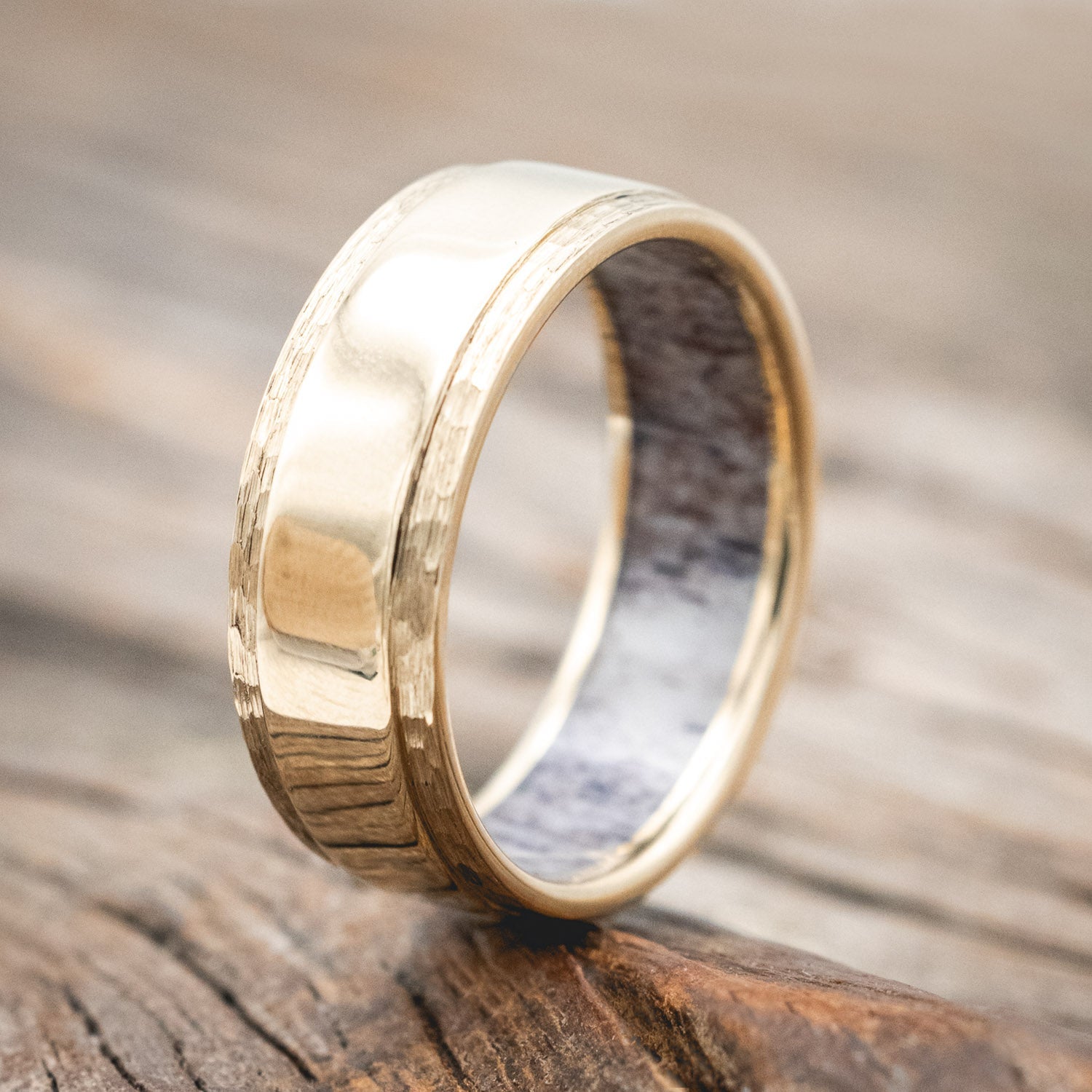"SEDONA" - ANTLER LINED WEDDING RING WITH HAMMERED EDGES-Staghead Designs