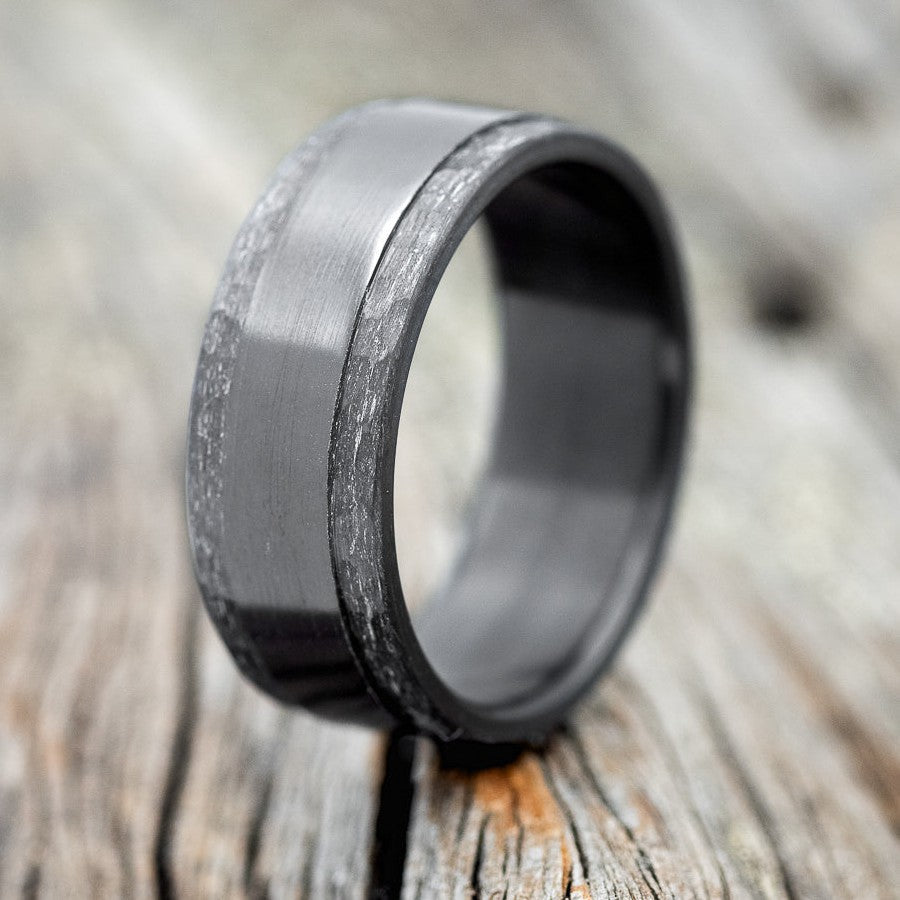 "SEDONA" - RAISED CENTER & HAMMERED EDGES WEDDING RING-1