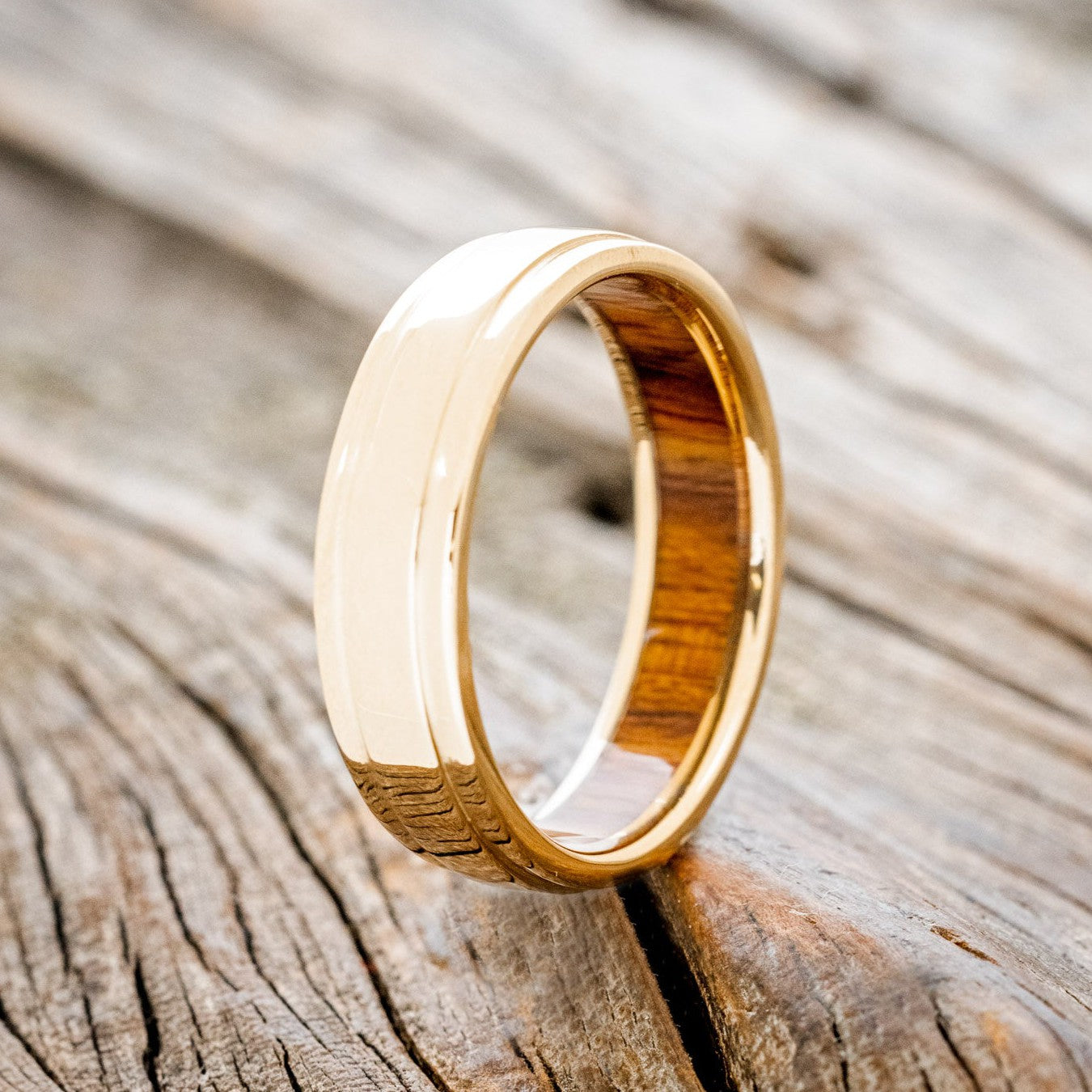 "SEDONA" - RAISED CENTER WEDDING RING FEATURING AN IRONWOOD LINING-1