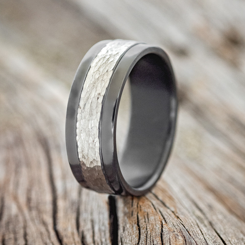 "SEDONA" - RAISED HAMMERED CENTER WEDDING RING - READY TO SHIP-1