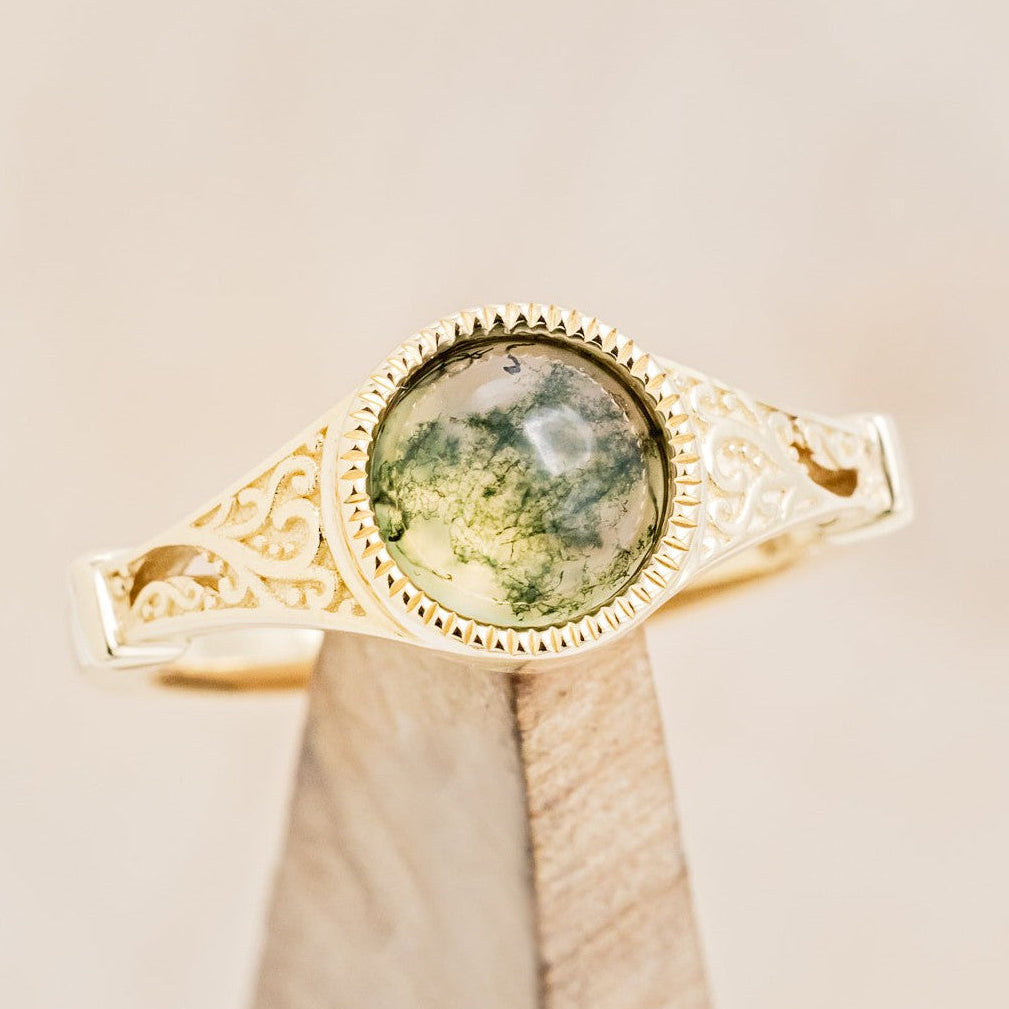 "SELENE" - ROUND CUT CENTER STONE ENGAGEMENT RING WITH FILIGREE AND CRESCENT MOON ACCENTS-Staghead Designs