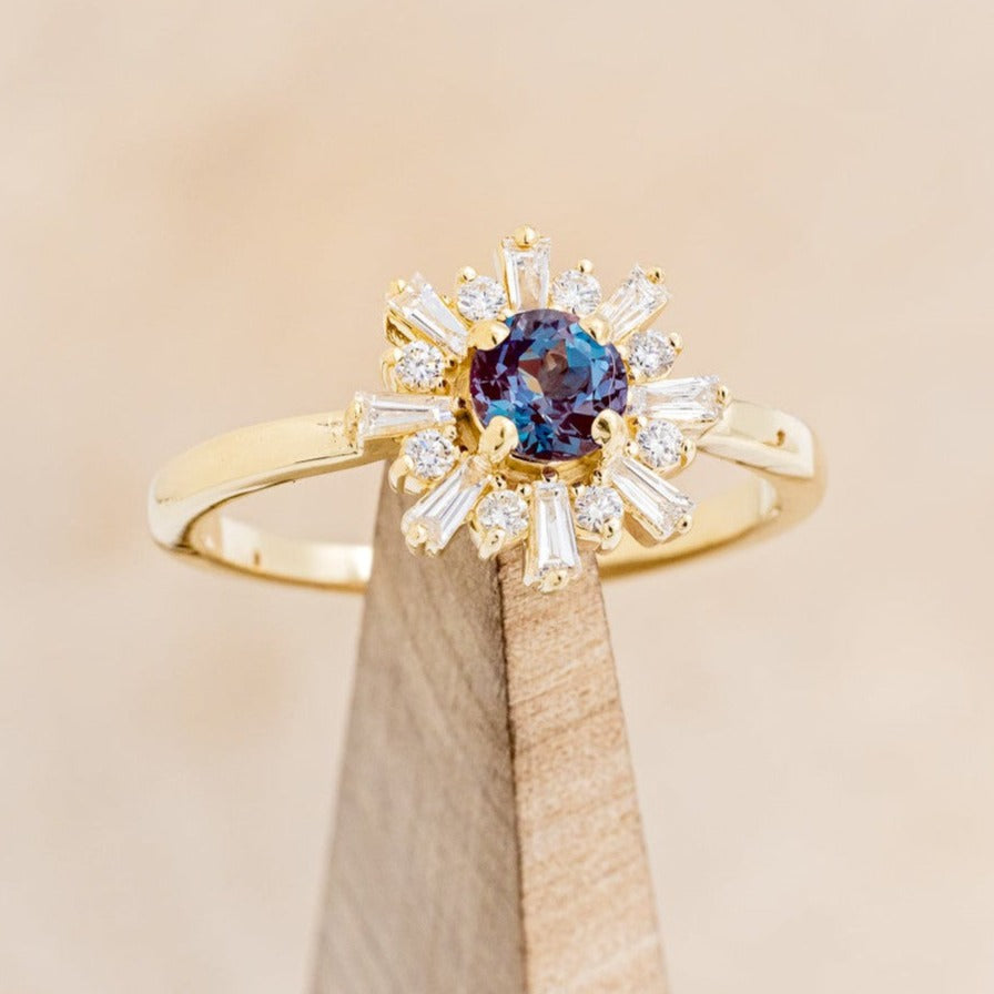 "SEREN" - ROUND CUT LAB-GROWN ALEXANDRITE ENGAGEMENT RING WITH DIAMOND HALO-1
