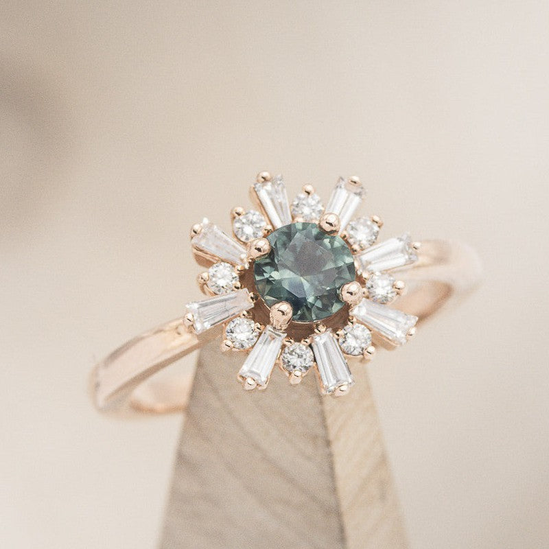 "SEREN" - ROUND CUT MONTANA SAPPHIRE ENGAGEMENT RING WITH DIAMOND HALO-1