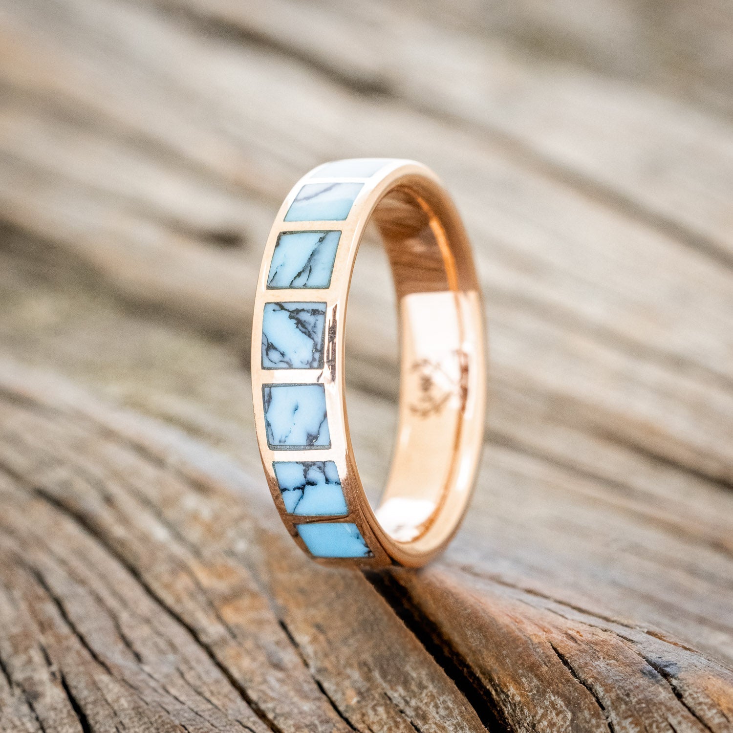 SEVEN WINDOWS WITH BLACK & BLUE TRUSTONE INLAY WEDDING RING-1