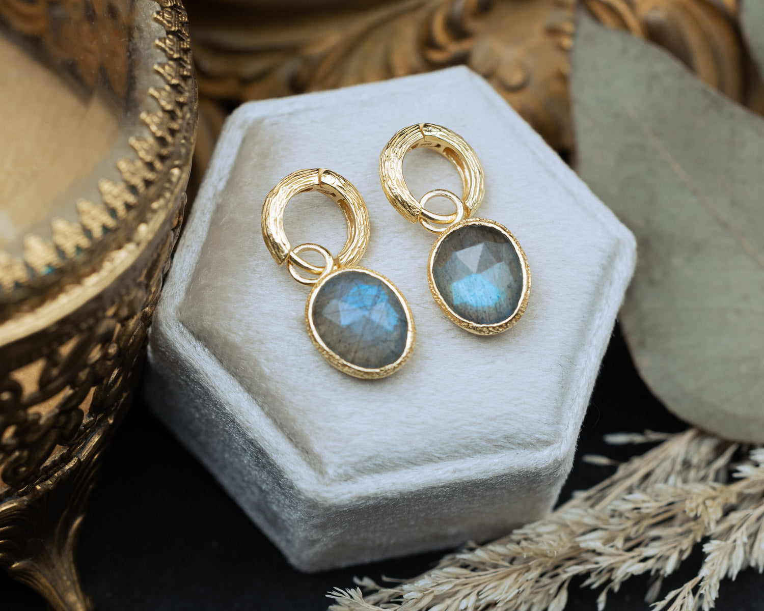 SHADE COLLECTION - 18K GOLD VERMEIL SILVER LABRADORITE EARRINGS - BY JORGE REVILLA-Staghead Designs