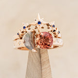 "SIDRA" - TOI ET MOI ROUND OREGON SUNSTONE ENGAGEMENT RING WITH A CRESCENT MOON SALT & PEPPER DIAMOND ACCENT & TRACER-1