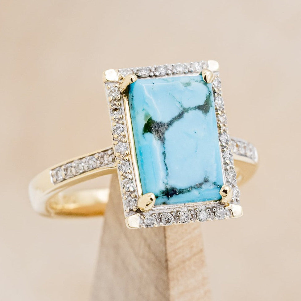 "SIENNA" - EMERALD CUT TURQUOISE ENGAGEMENT RING WITH DIAMOND HALO & ACCENTS-1