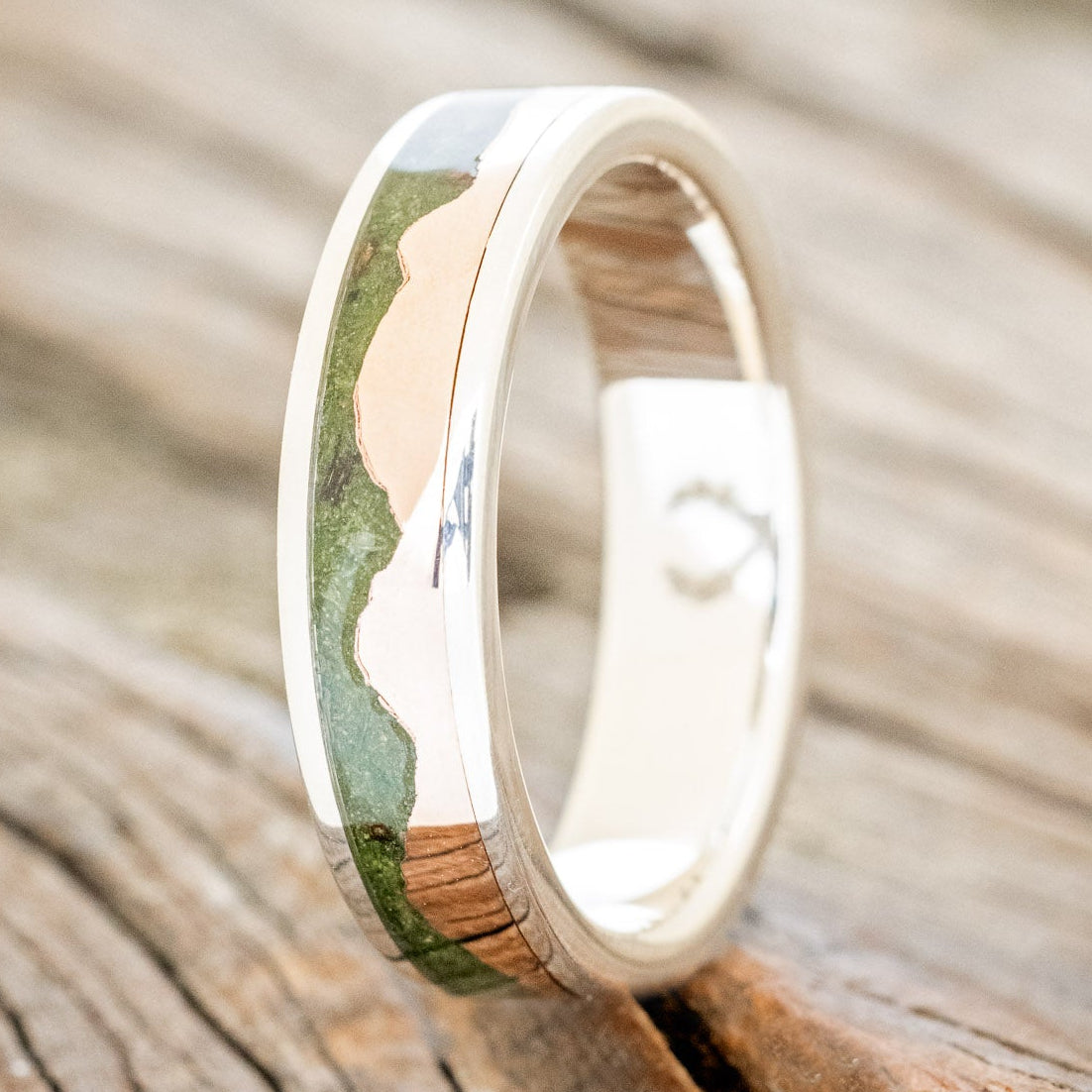 "HELIOS" - MOSS & 14K GOLD MOUNTAIN RANGE WEDDING BAND-10