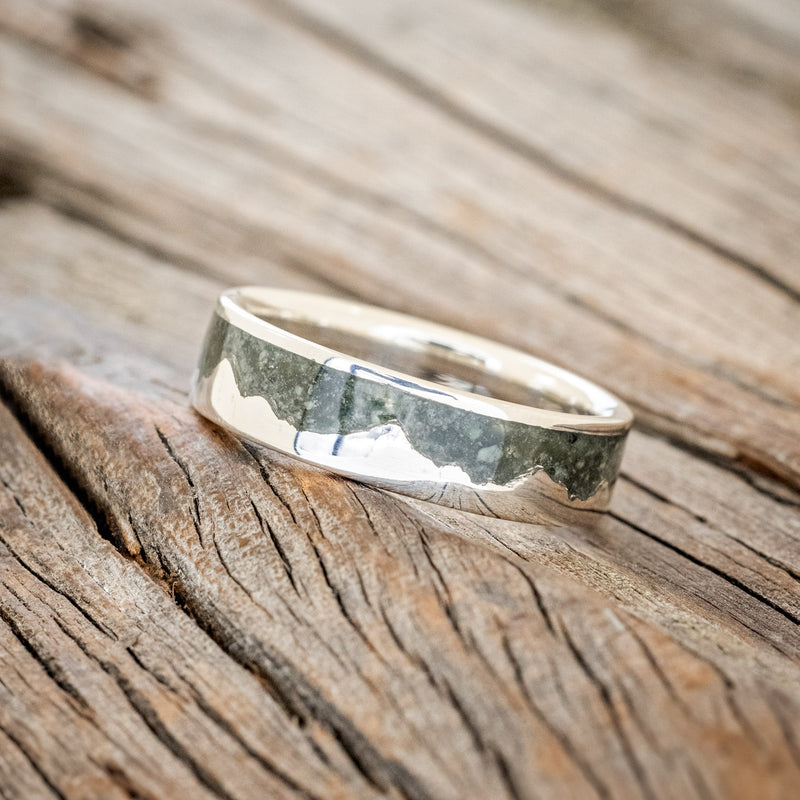 "HELIOS" - CRUSHED MOSS AGATE MOUNTAIN RANGE WEDDING BAND-11