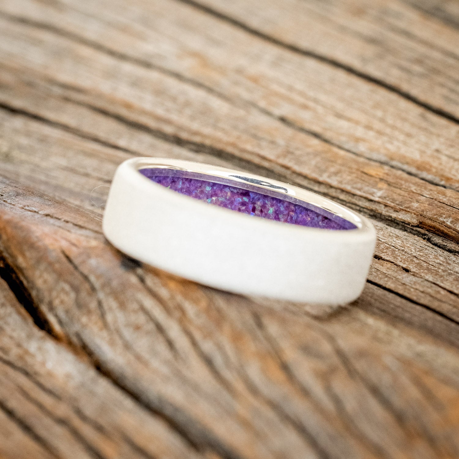 LAVENDER OPAL LINED WEDDING BAND WITH A SANDBLASTED FINISH-11