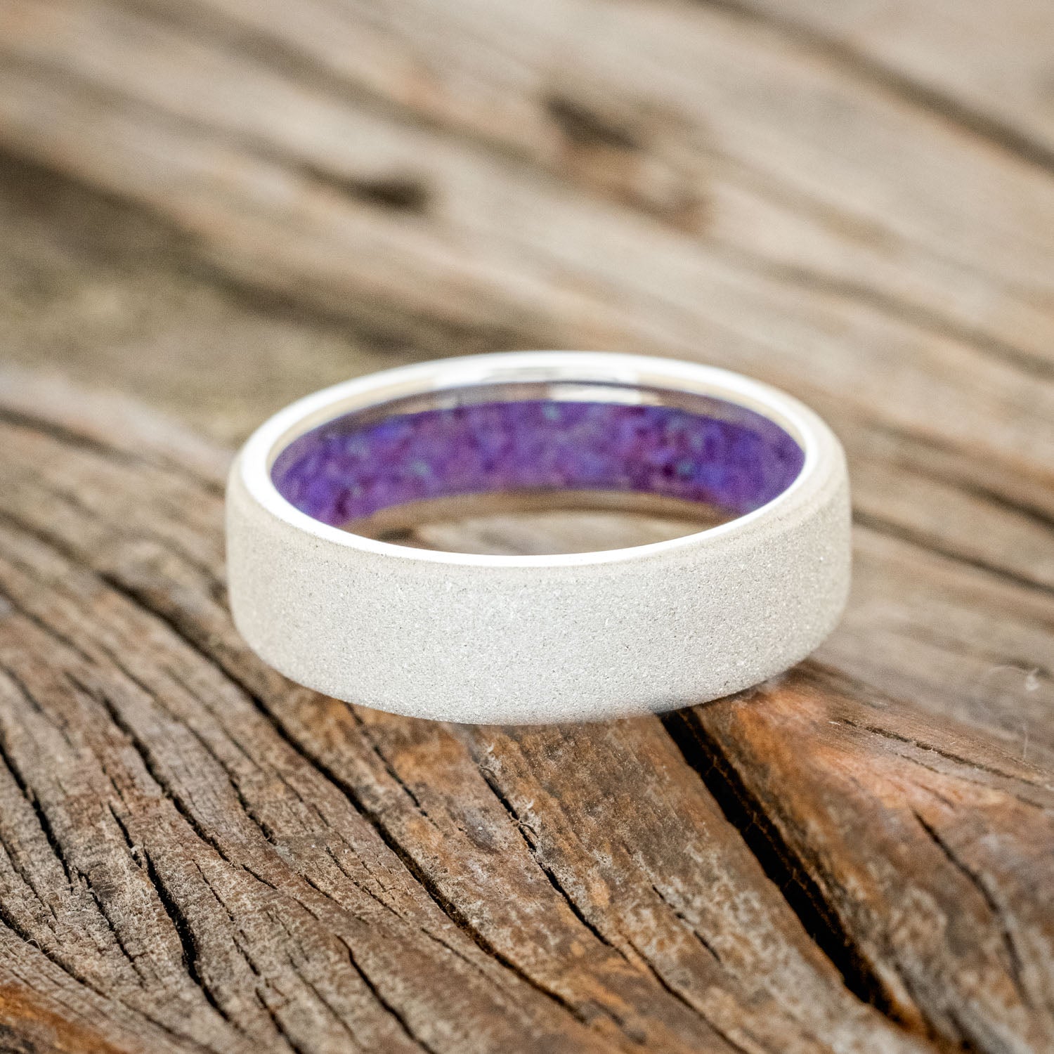 LAVENDER OPAL LINED WEDDING BAND WITH A SANDBLASTED FINISH-9