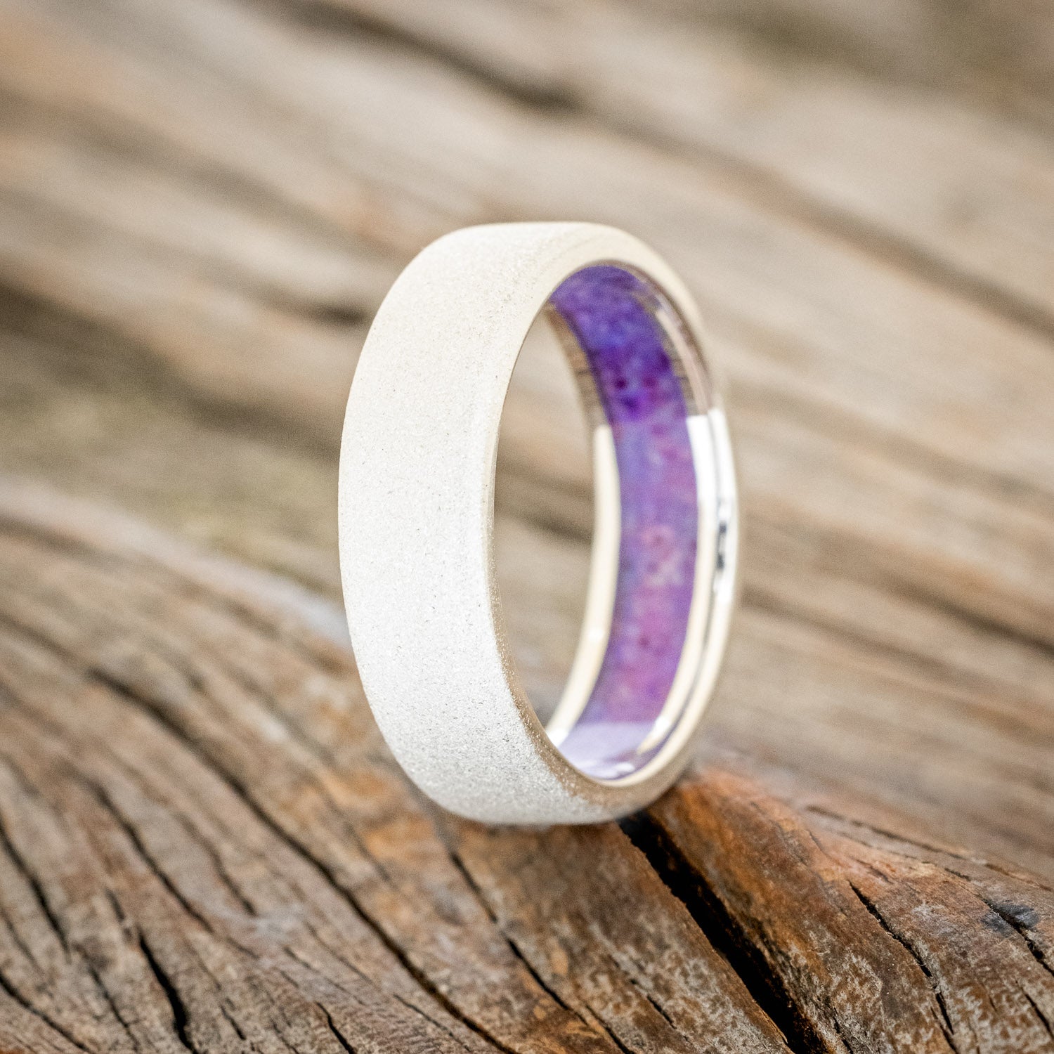 LAVENDER OPAL LINED WEDDING BAND WITH A SANDBLASTED FINISH-7