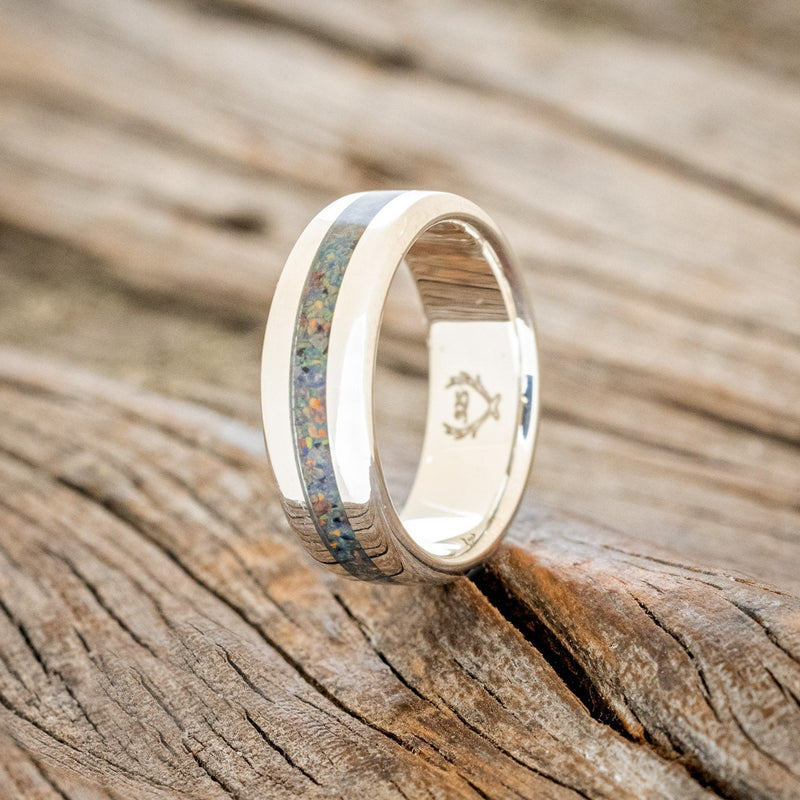 "NIRVANA" - DOMED WEDDING BAND WITH BLACK FIRE OPAL INLAY-1