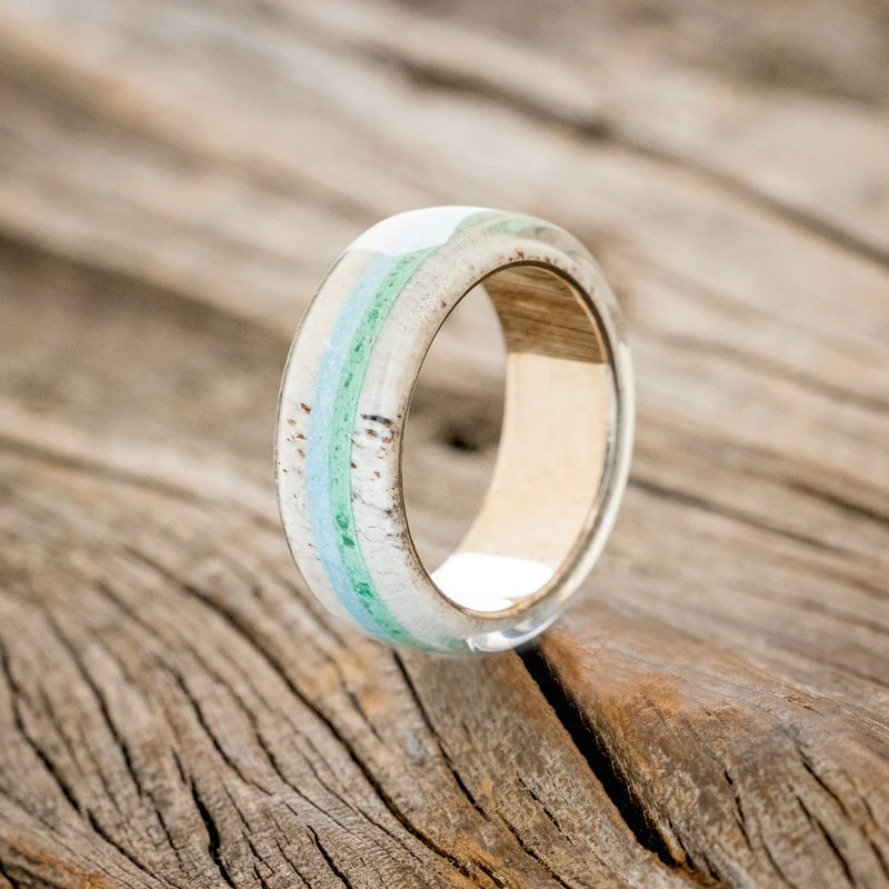 "CANYON" - MALACHITE, ANTLER & TURQUOISE WEDDING BAND - READY TO SHIP-1