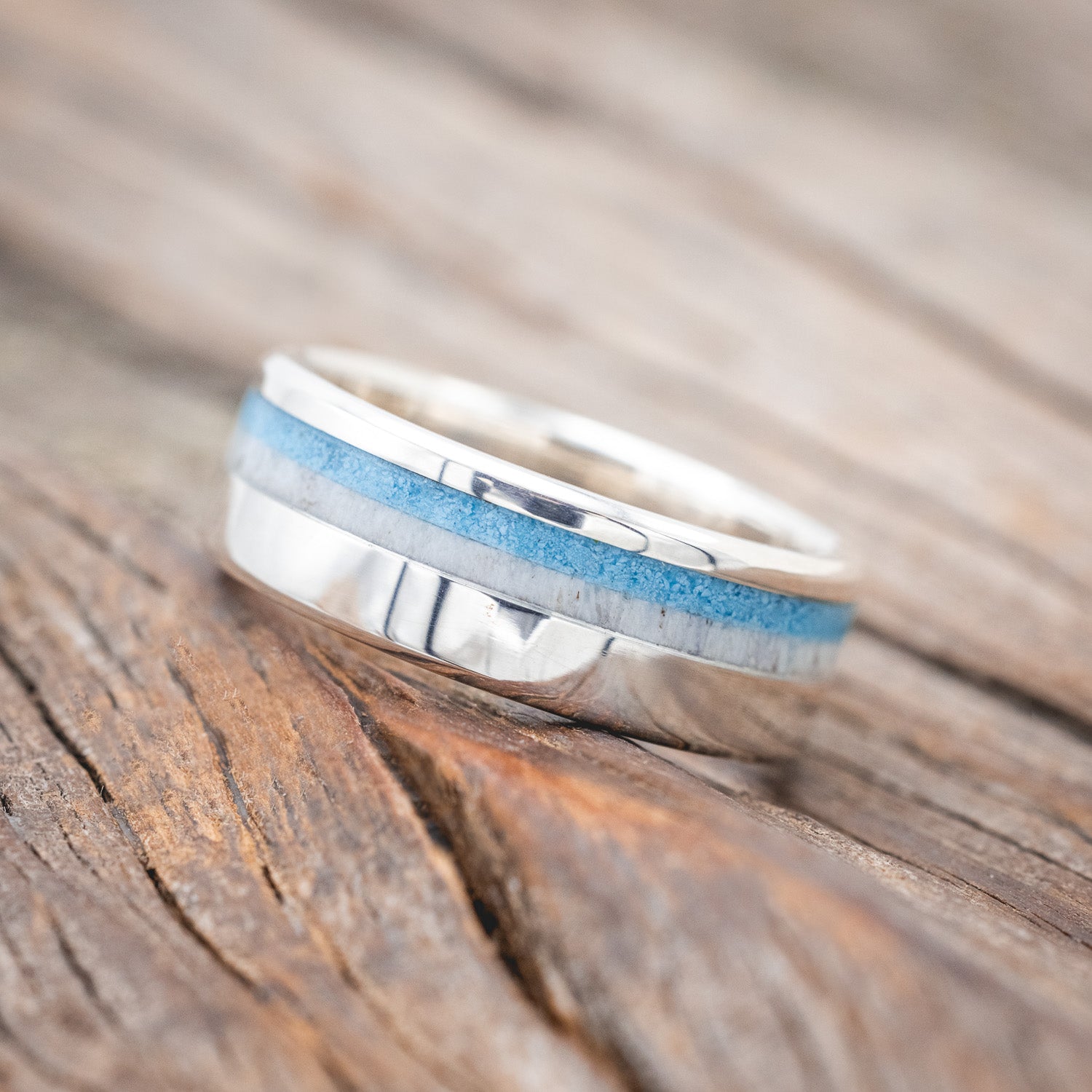 "CASTOR" - MATCHING SET OF ANTLER & TURQUOISE WEDDING BANDS-Staghead Designs