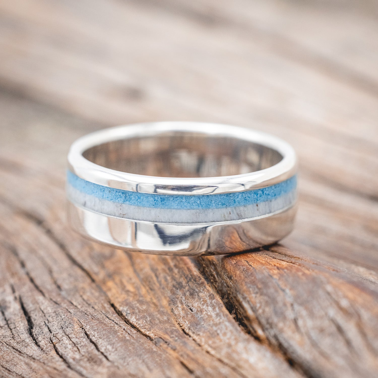 "CASTOR" - MATCHING SET OF ANTLER & TURQUOISE WEDDING BANDS-Staghead Designs