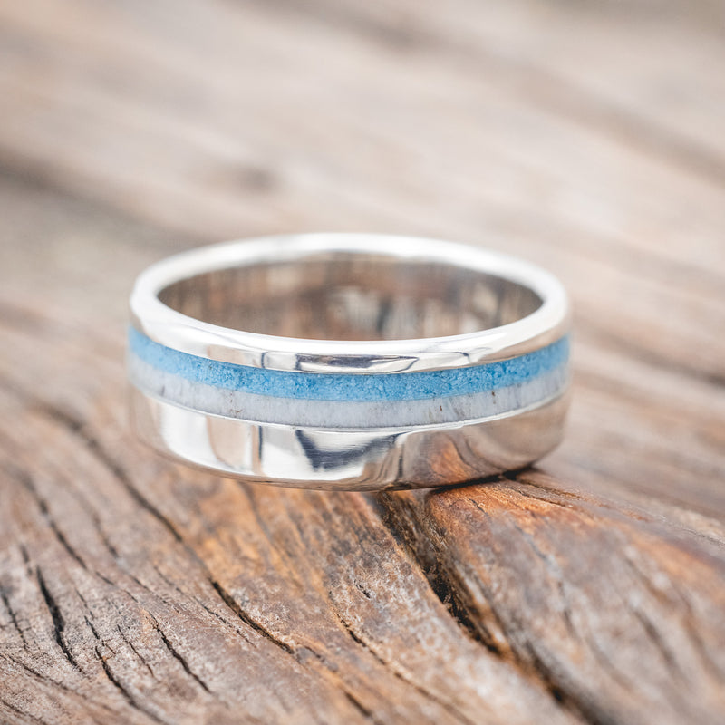 "CASTOR" - MATCHING SET OF ANTLER & TURQUOISE WEDDING BANDS