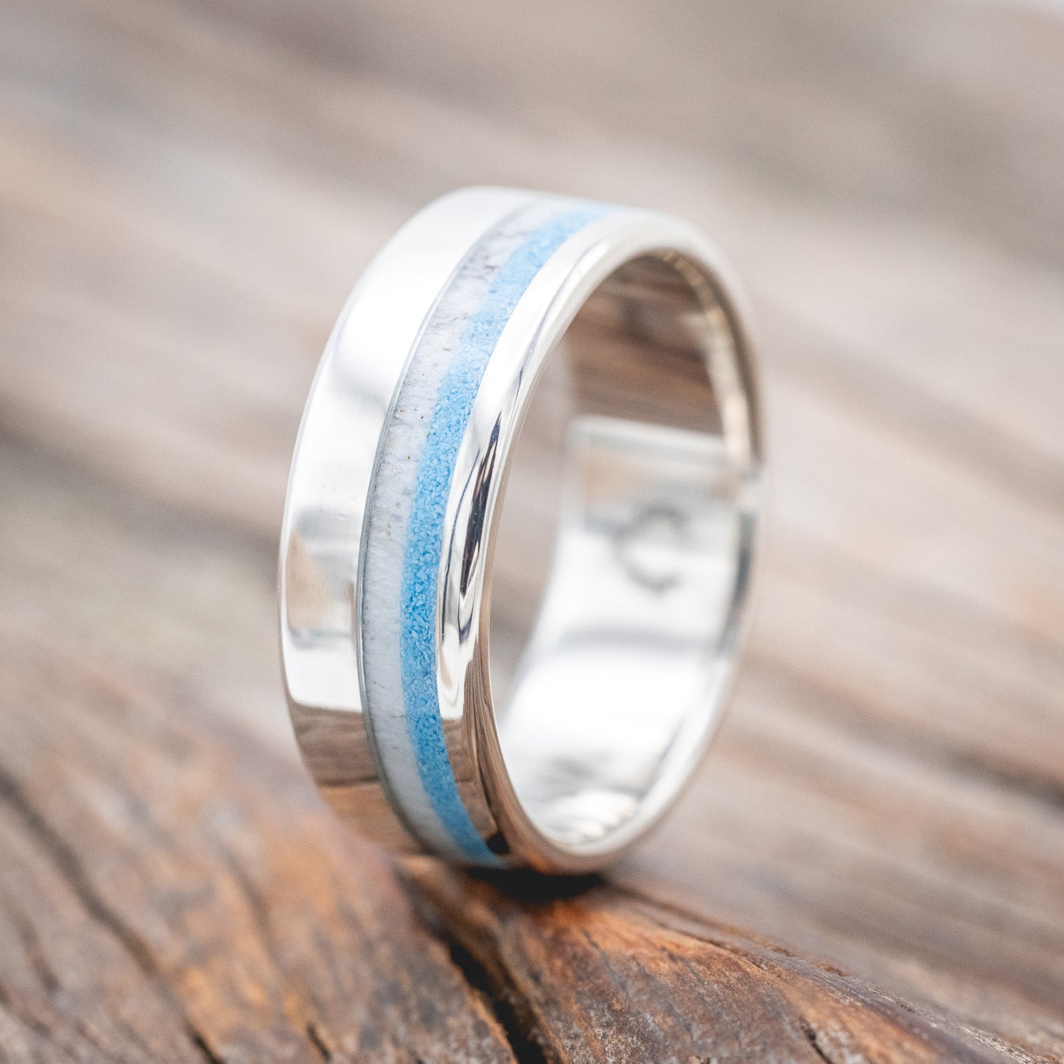 "CASTOR" - MATCHING SET OF ANTLER & TURQUOISE WEDDING BANDS-Staghead Designs
