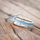 "CASTOR" - MATCHING SET OF ANTLER & TURQUOISE WEDDING BANDS