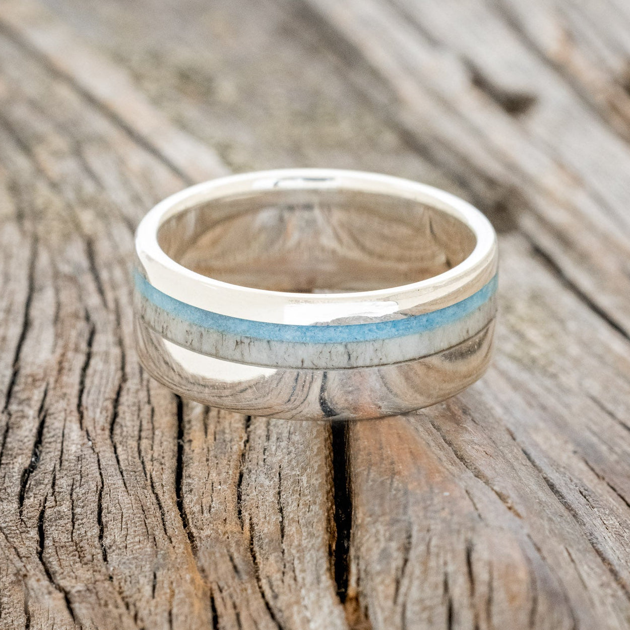 "CASTOR" - ELK ANTLER & TURQUOISE WEDDING BAND-9