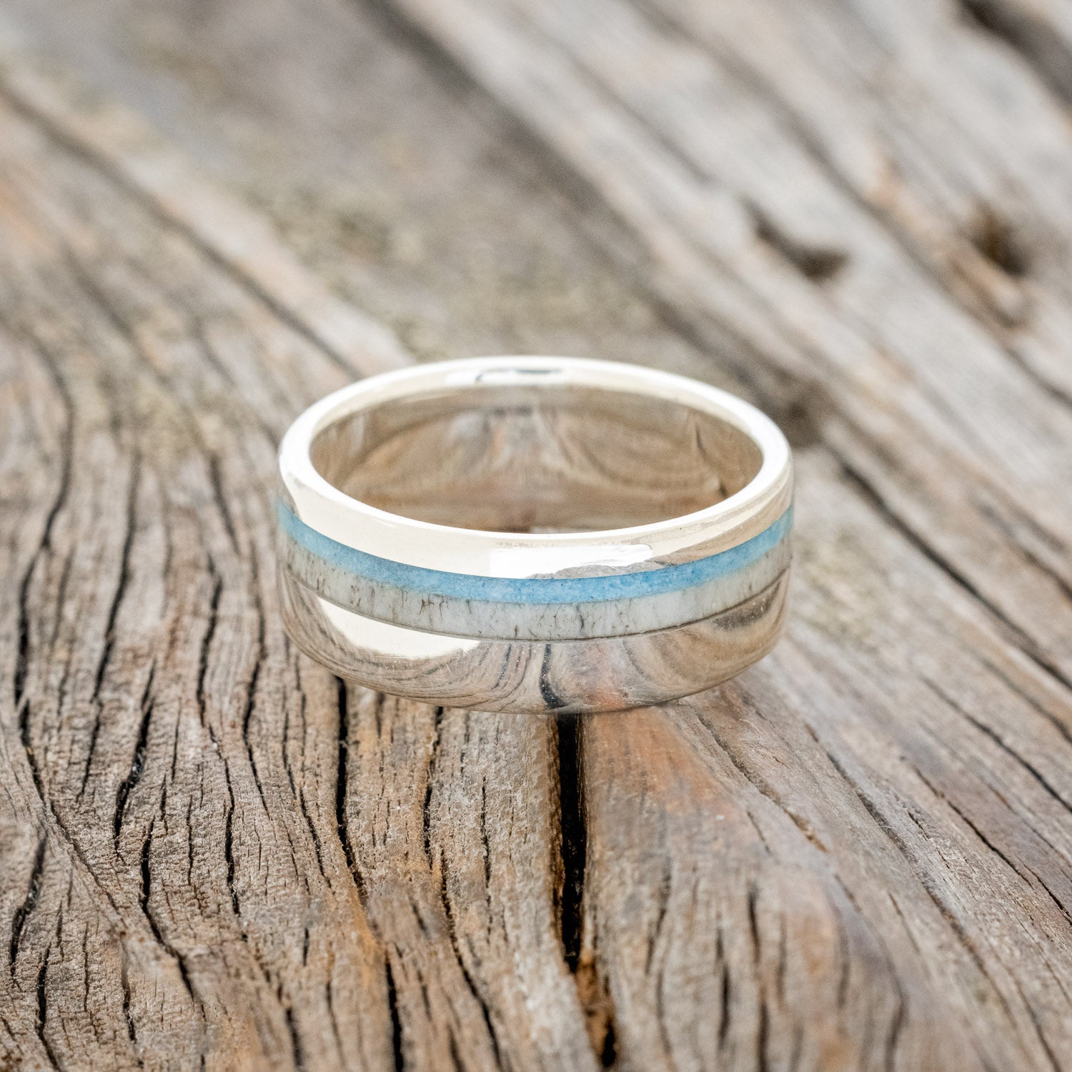 "CASTOR" - ELK ANTLER & TURQUOISE WEDDING BAND-9