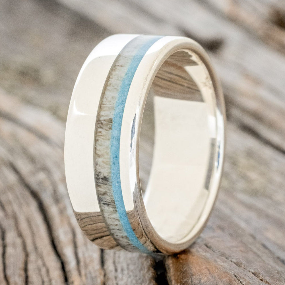 "CASTOR" - ELK ANTLER & TURQUOISE WEDDING BAND-7