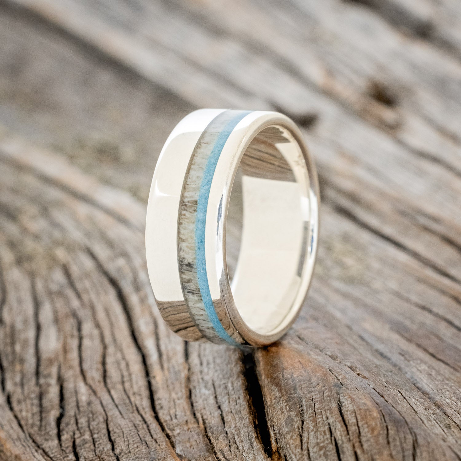 "CASTOR" - ELK ANTLER & TURQUOISE WEDDING BAND-7