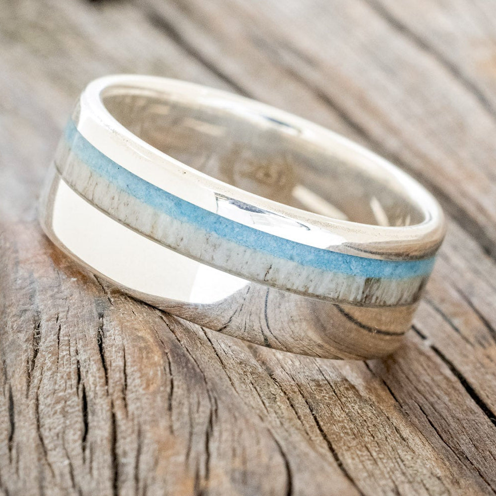 "CASTOR" - ELK ANTLER & TURQUOISE WEDDING BAND-8