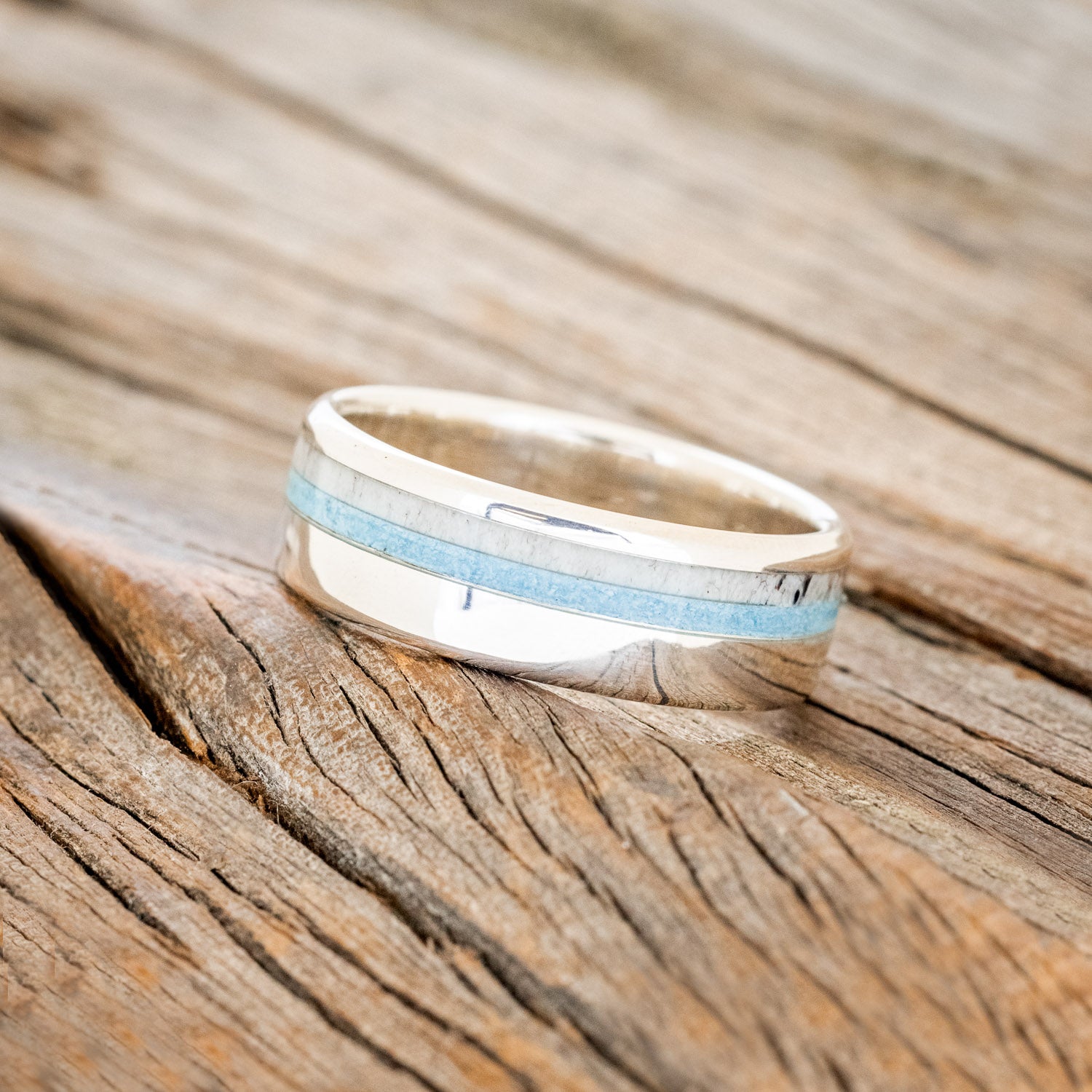 "CASTOR" - TURQUOISE & ANTLER WEDDING BAND-2