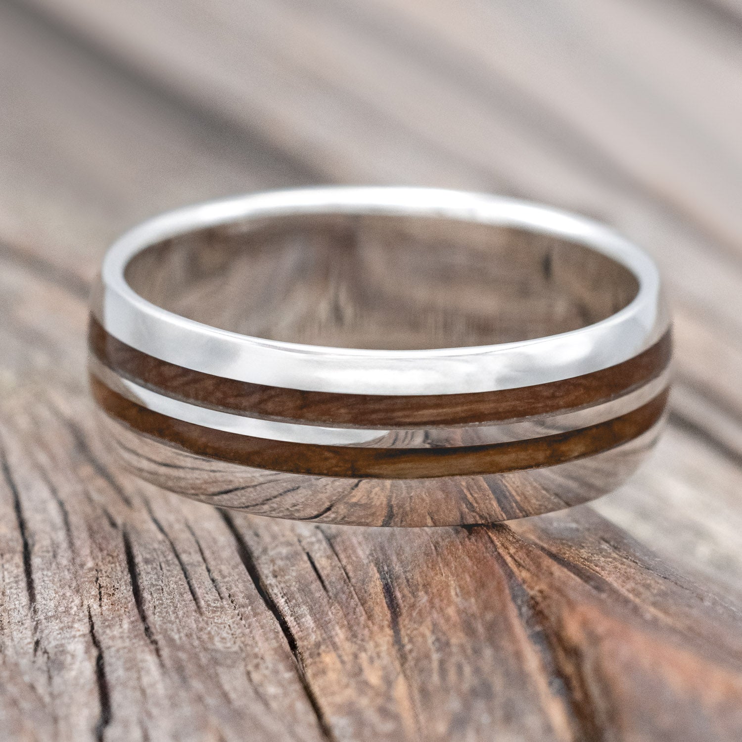 "Cosmo" - Domed Whiskey Barrel Oak Wedding Ring-Staghead Designs