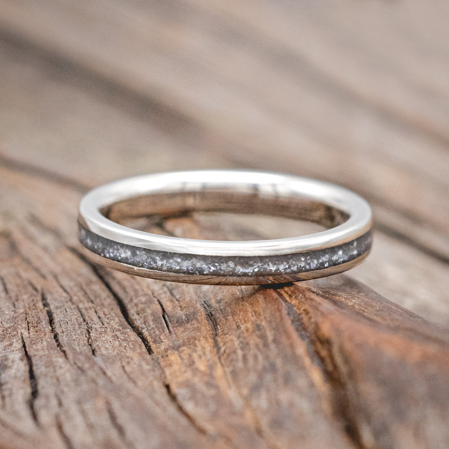 "COSMO" - MATCHING SET OF DARK WALNUT & DIAMOND DUST WEDDING BANDS-Staghead Designs