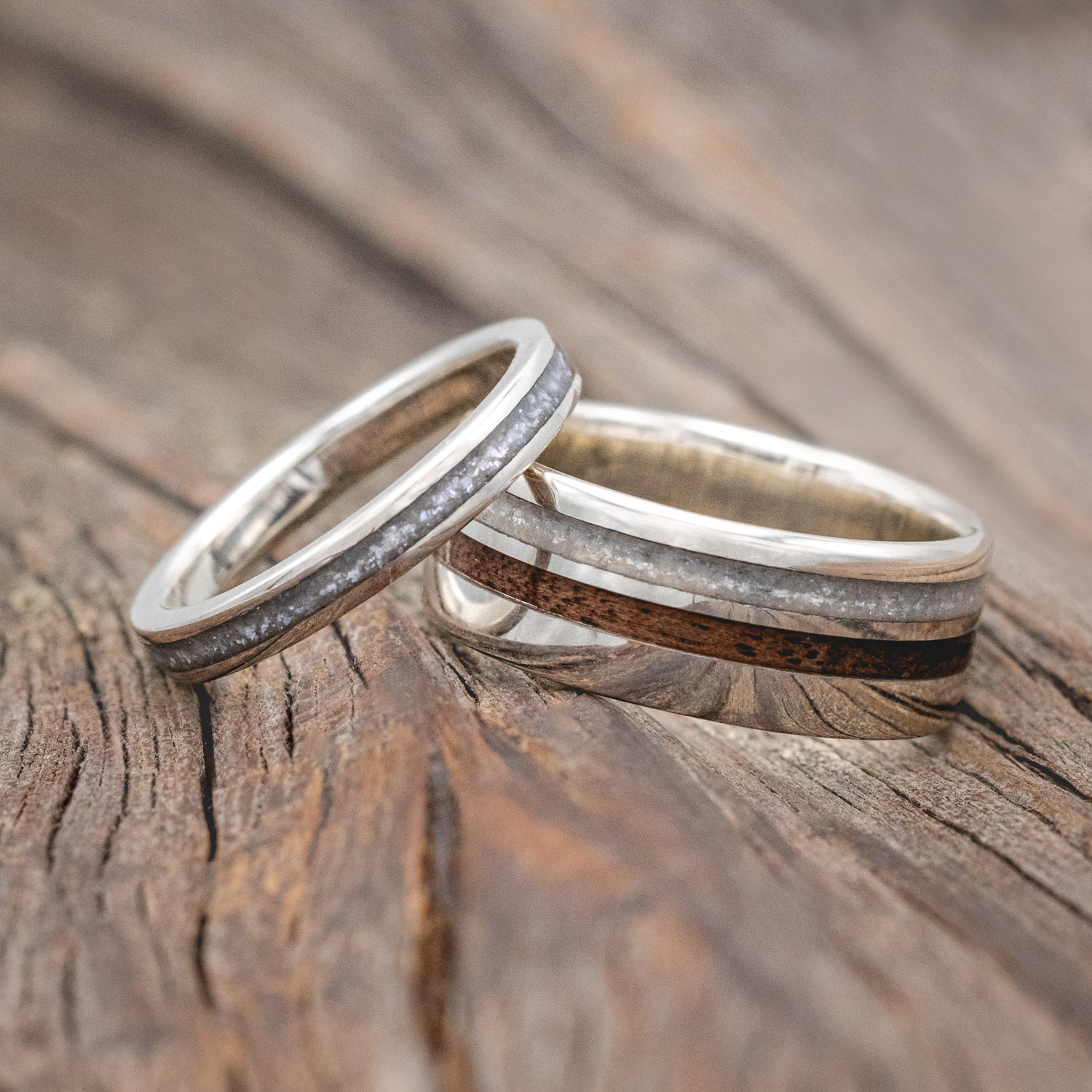 "COSMO" - MATCHING SET OF DARK WALNUT & DIAMOND DUST WEDDING BANDS-Staghead Designs