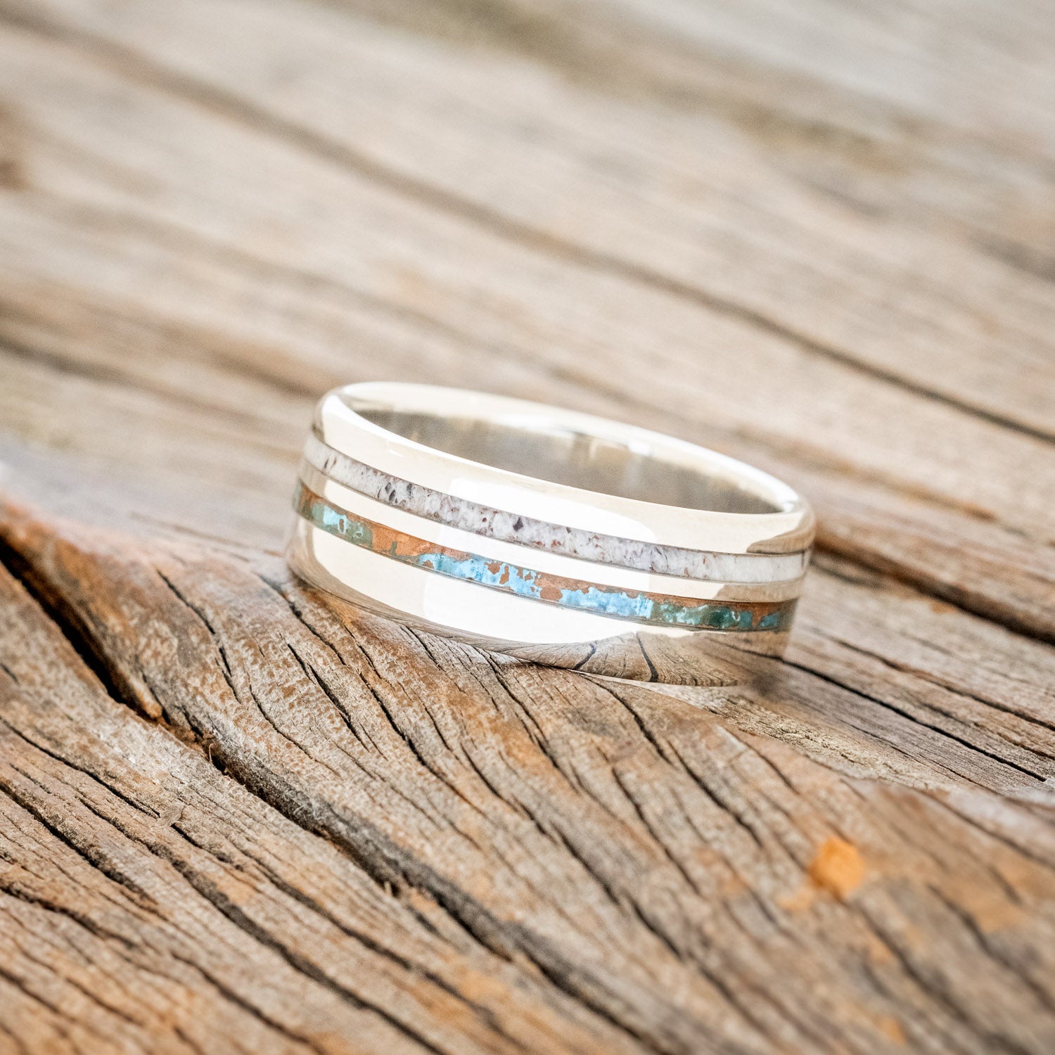 "COSMO" - ANTLER & PATINA COPPER WEDDING BAND-2