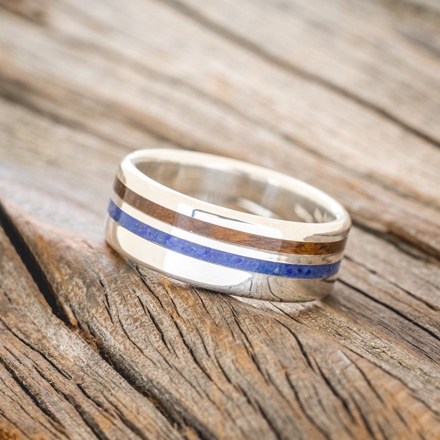"COSMO" - LAPIS LAZULI & IRONWOOD WEDDING RING-2