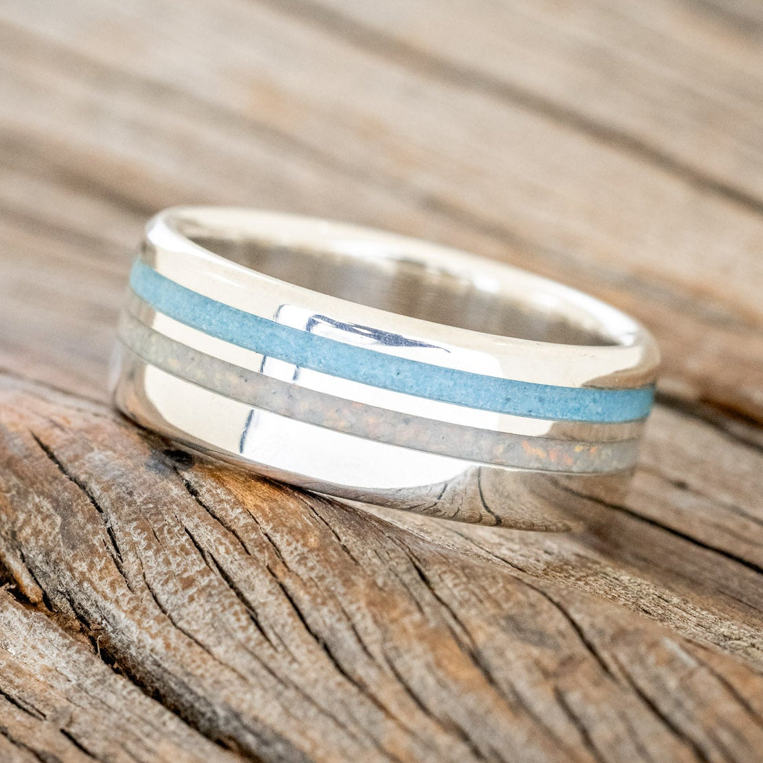 "COSMO" - TURQUOISE & FIRE AND ICE OPAL WEDDING RING-8
