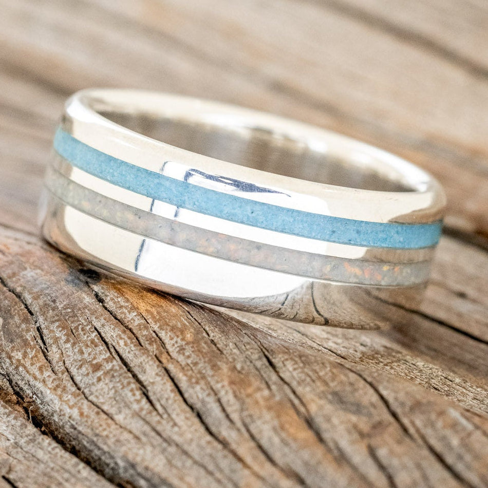 "COSMO" - TURQUOISE & FIRE AND ICE OPAL WEDDING RING-8