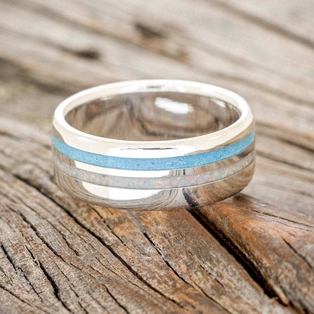 "COSMO" - TURQUOISE & FIRE AND ICE OPAL WEDDING RING-9