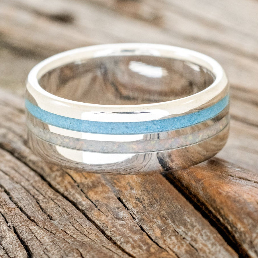 "COSMO" - TURQUOISE & FIRE AND ICE OPAL WEDDING RING-9