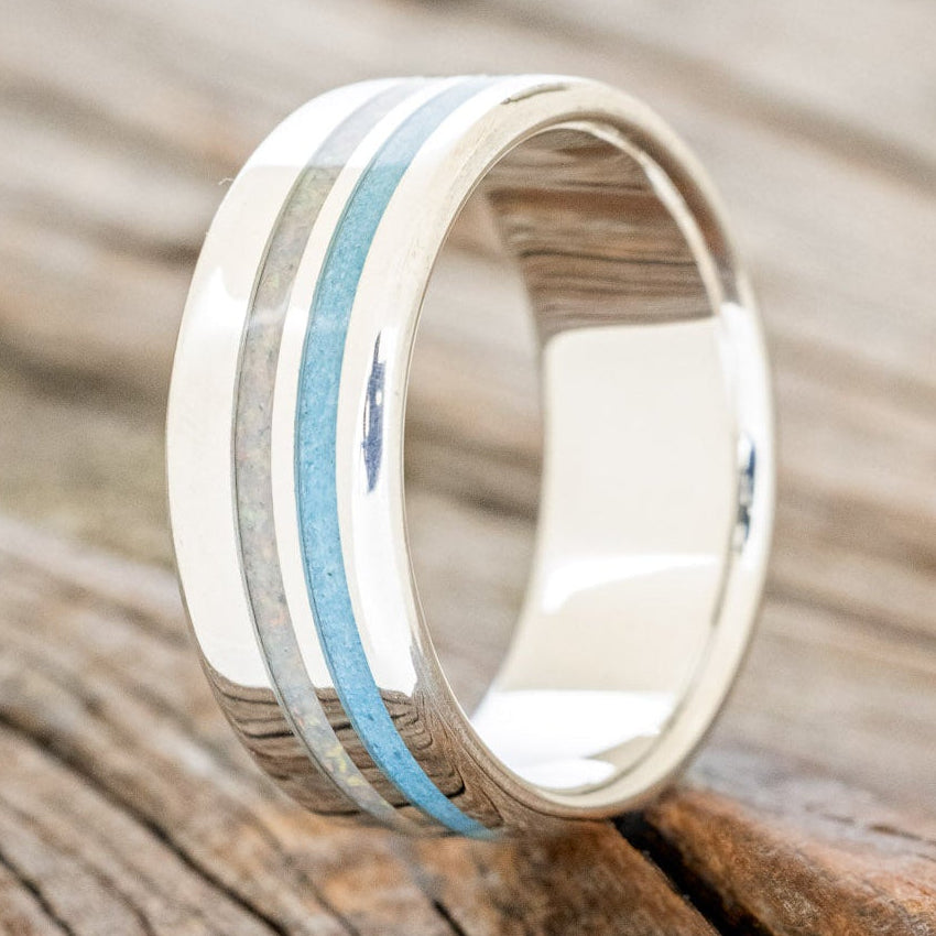 "COSMO" - TURQUOISE & FIRE AND ICE OPAL WEDDING RING-7
