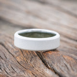 CRUSHED MOSS AGATE LINED WEDDING BAND WITH A SANDBLASTED FINISH-Staghead Designs