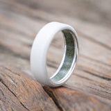 CRUSHED MOSS AGATE LINED WEDDING BAND WITH A SANDBLASTED FINISH-Staghead Designs