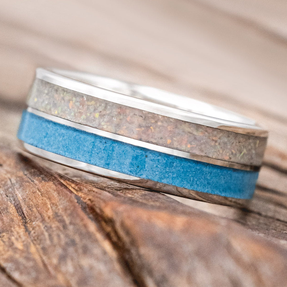 "DYAD" - FIRE AND ICE OPAL & TURQUOISE WEDDING BAND-Staghead Designs