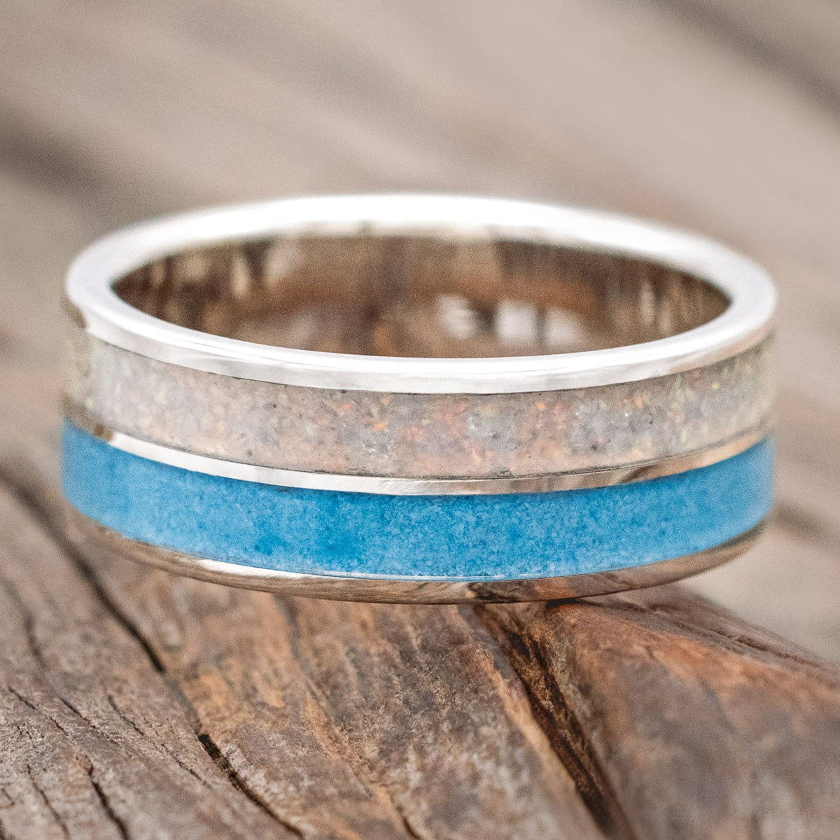 "DYAD" - FIRE AND ICE OPAL & TURQUOISE WEDDING BAND-Staghead Designs