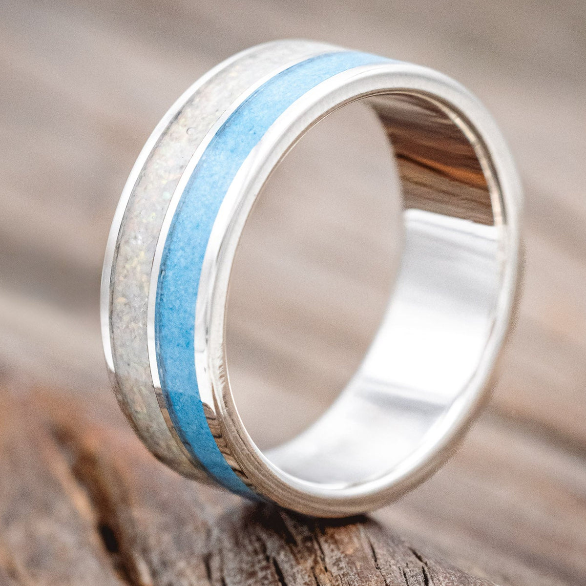 "DYAD" - FIRE AND ICE OPAL & TURQUOISE WEDDING BAND-Staghead Designs
