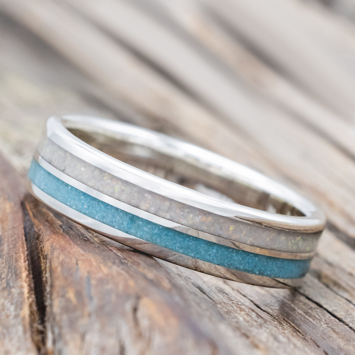 "Dyad" - Fire And Ice Opal & Turquoise Wedding Band-Staghead Designs