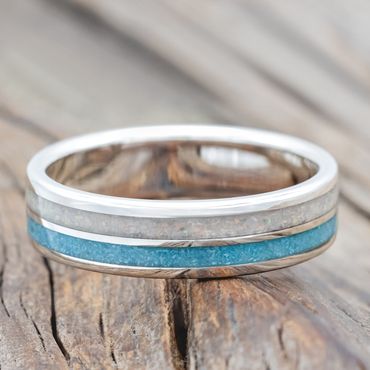 "Dyad" - Fire And Ice Opal & Turquoise Wedding Band-Staghead Designs