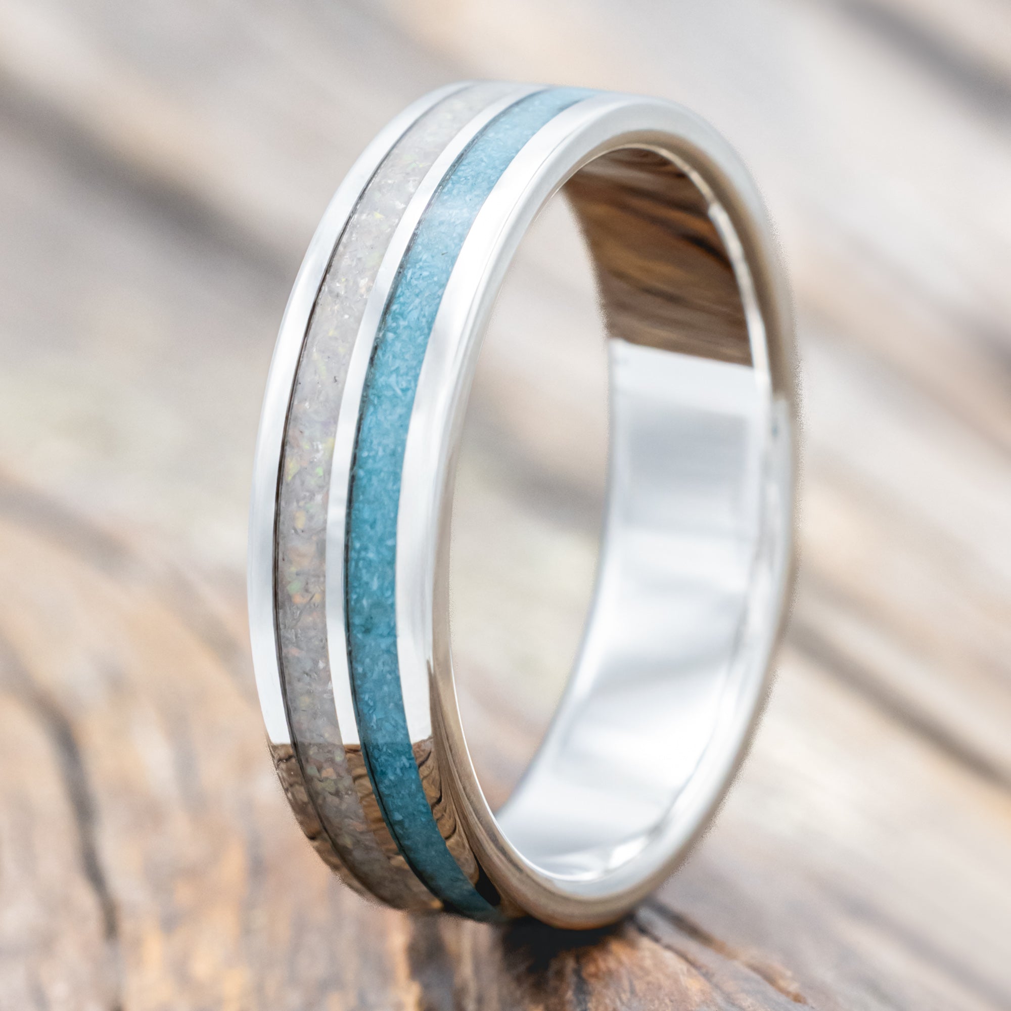 "Dyad" - Fire And Ice Opal & Turquoise Wedding Band-Staghead Designs