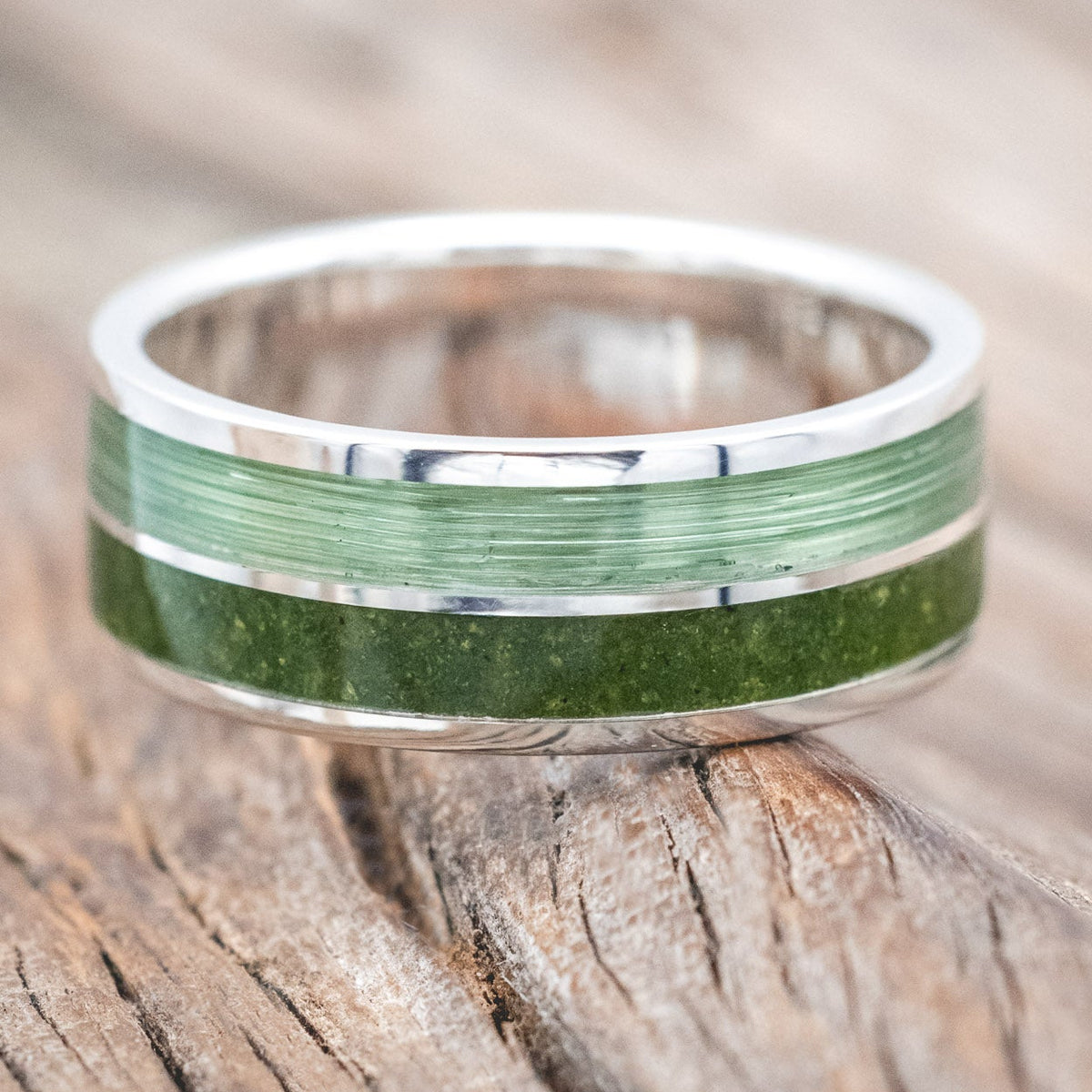 "DYAD" - MOSS & FISHING LINE WEDDING BAND-Staghead Designs